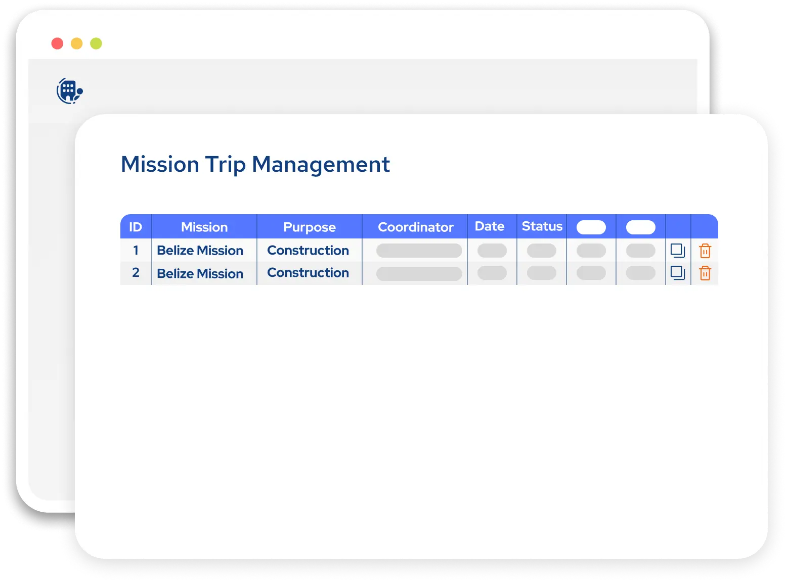 UI of Mission Trip Management